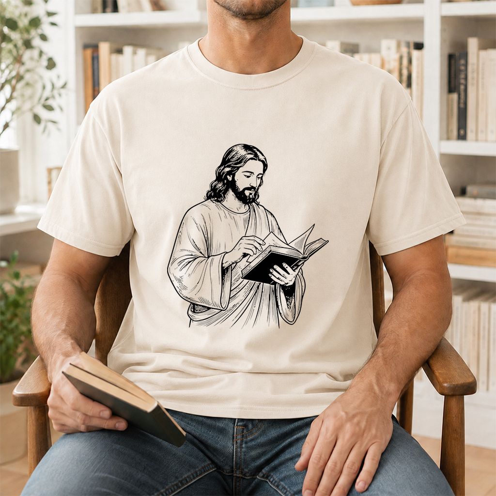 Jesus Holding An Open Book Printed T-Shirt | Spiritual Reader Gift Natural