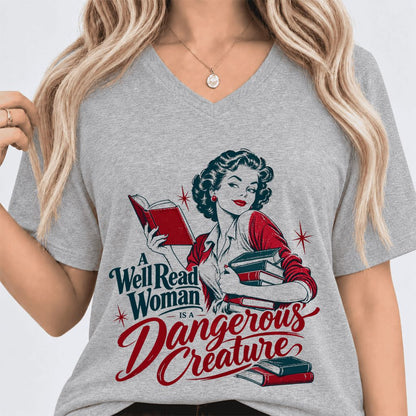 A Well Read Woman Is A Dangerous Creature Ultra-Soft V-Neck | Book Lover Gift Athletic Heather