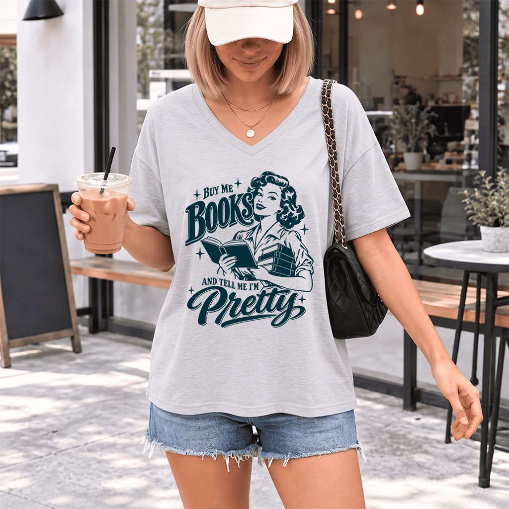 Buy Me Books And Tell Me I’m Pretty Ultra-Soft V-Neck | Book Lover Gift Ash