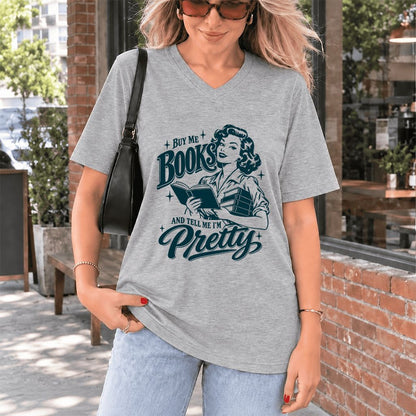 Buy Me Books And Tell Me I’m Pretty Ultra-Soft V-Neck | Book Lover Gift Athletic Heather