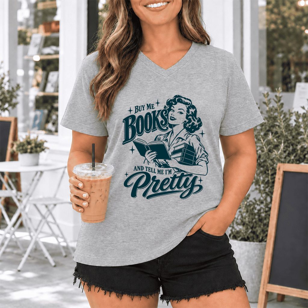 Buy Me Books And Tell Me I’m Pretty Ultra-Soft V-Neck | Book Lover Gift Athletic Heather
