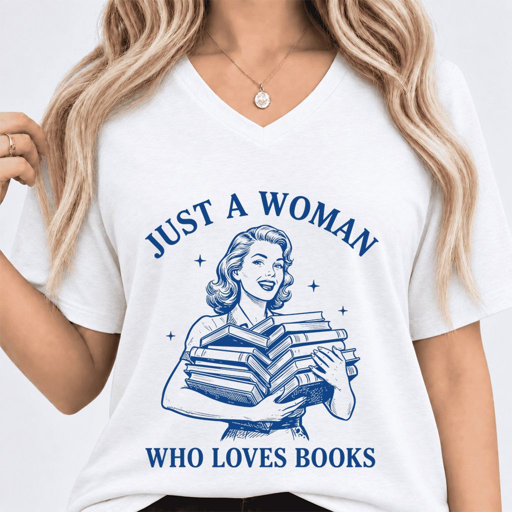JUST A WOMAN WHO LOVES BOOKS Ultra-Soft V-Neck | Book Lover Gift White