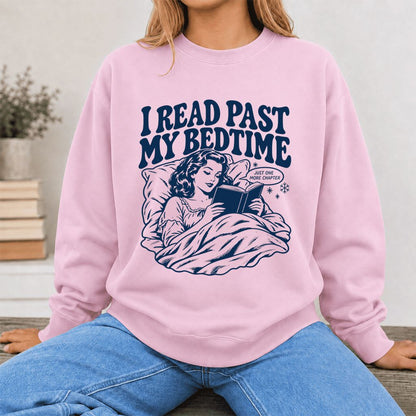 I Read Past My Bedtime Printed Sweatshirt | Reader Gift Light Pink