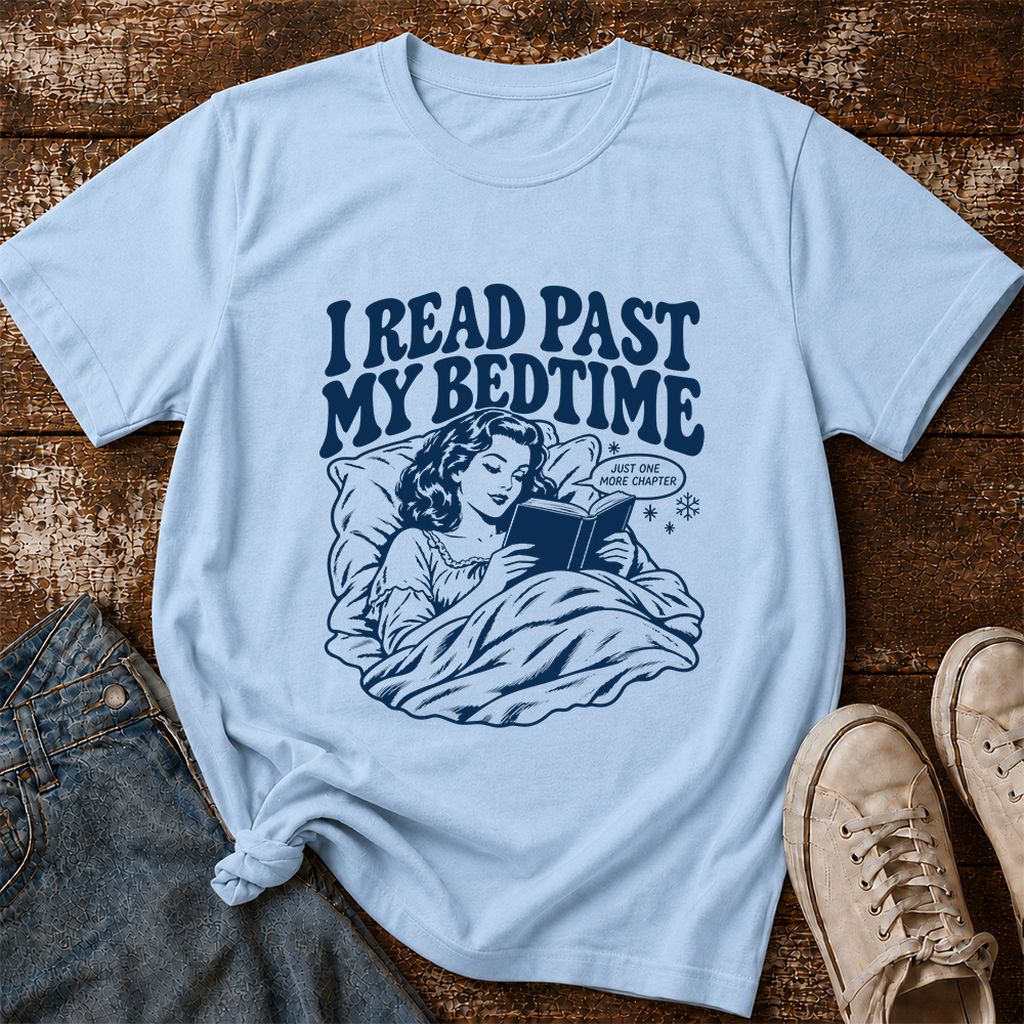 I Read Past My Bedtime Printed T-Shirt | Reader Gift Light Blue