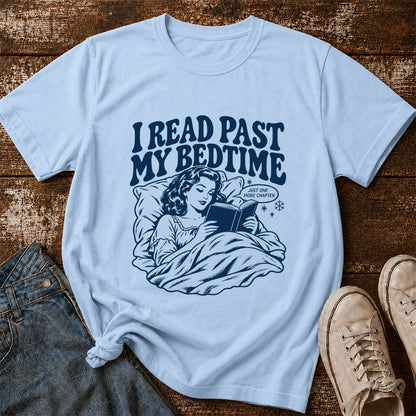 I Read Past My Bedtime Printed T-Shirt | Reader Gift Light Blue
