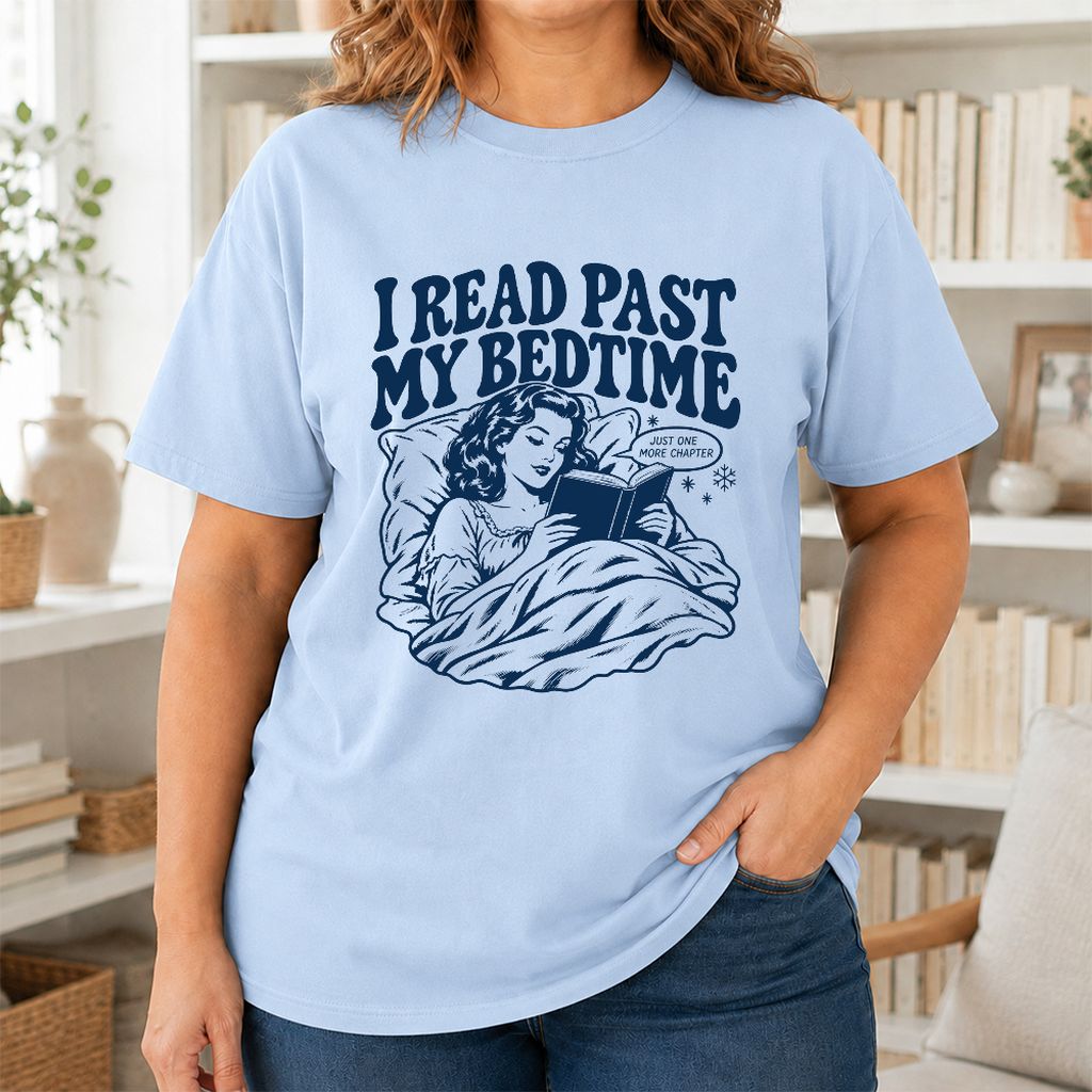 I Read Past My Bedtime Printed T-Shirt | Reader Gift Light Blue