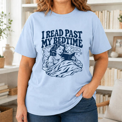 I Read Past My Bedtime Printed T-Shirt | Reader Gift Light Blue
