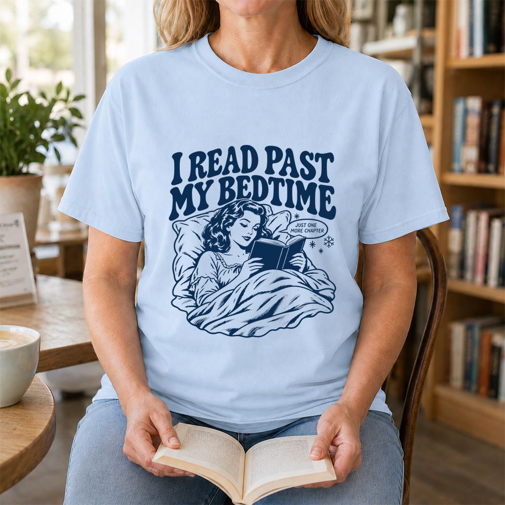I Read Past My Bedtime Printed T-Shirt | Reader Gift Light Blue