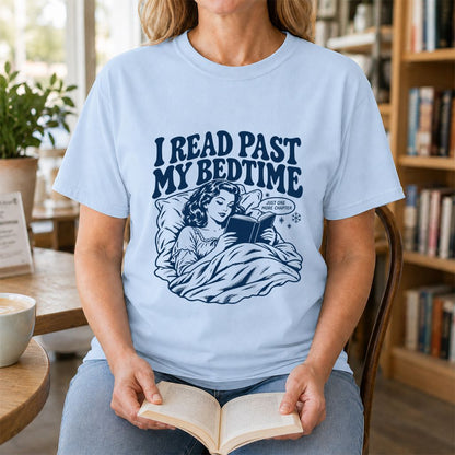 I Read Past My Bedtime Printed T-Shirt | Reader Gift Light Blue