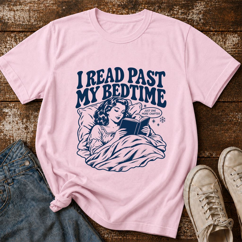 I Read Past My Bedtime Printed T-Shirt | Reader Gift Light Pink