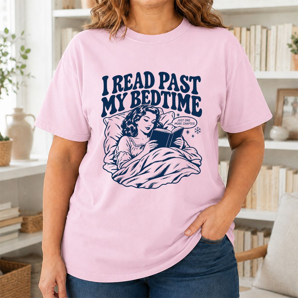I Read Past My Bedtime Printed T-Shirt | Reader Gift Light Pink