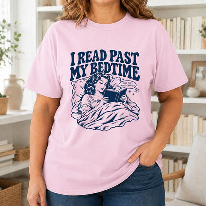 I Read Past My Bedtime Printed T-Shirt | Reader Gift Light Pink