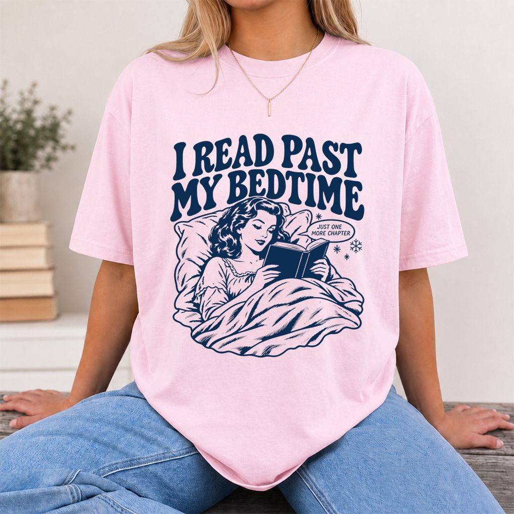 I Read Past My Bedtime Printed T-Shirt | Reader Gift Light Pink