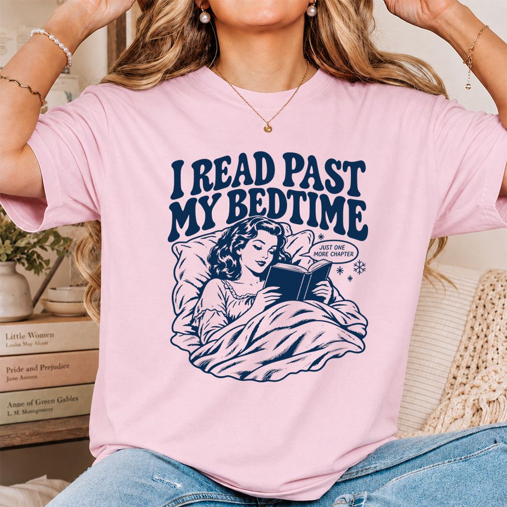 I Read Past My Bedtime Printed T-Shirt | Reader Gift Light Pink