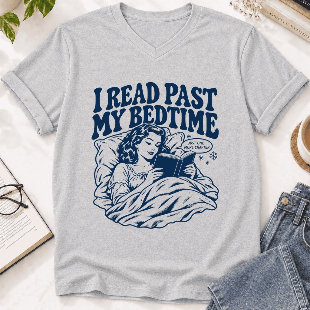 I Read Past My Bedtime Ultra-Soft V-Neck | Reader Gift Ash
