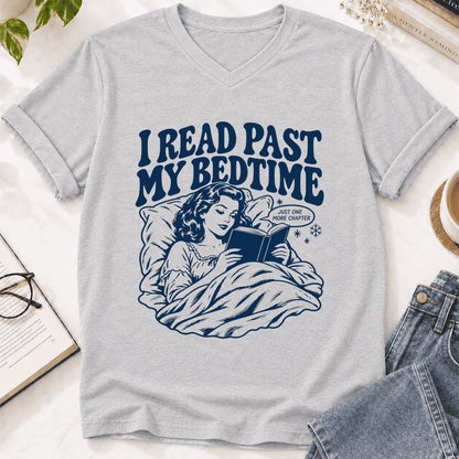 I Read Past My Bedtime Ultra-Soft V-Neck | Reader Gift Ash