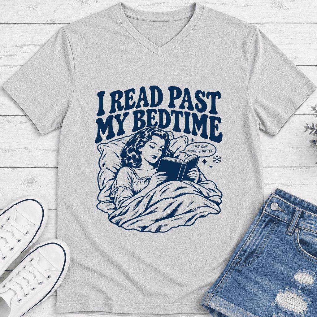 I Read Past My Bedtime Ultra-Soft V-Neck | Reader Gift Ash