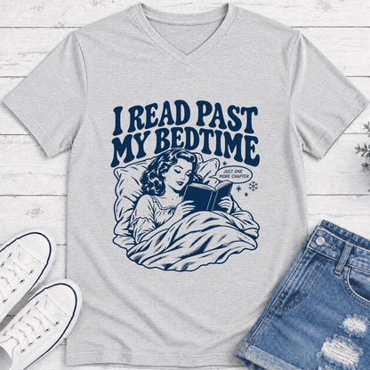 I Read Past My Bedtime Ultra-Soft V-Neck | Reader Gift Ash