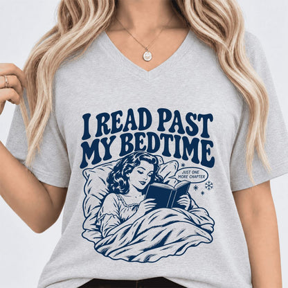 I Read Past My Bedtime Ultra-Soft V-Neck | Reader Gift Ash