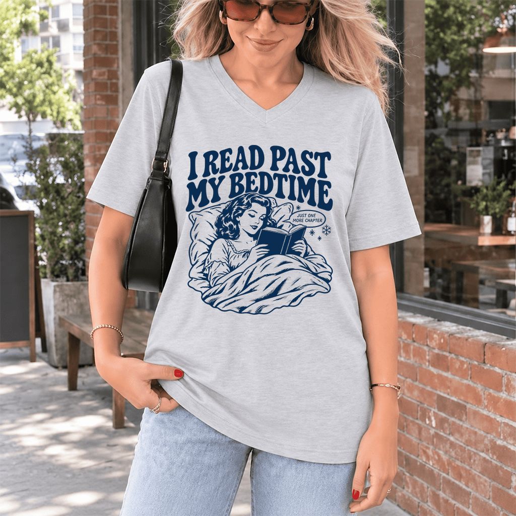 I Read Past My Bedtime Ultra-Soft V-Neck | Reader Gift Ash