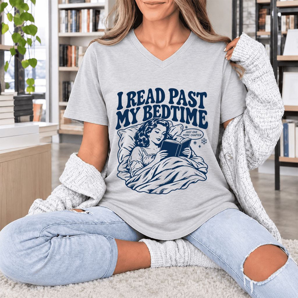 I Read Past My Bedtime Ultra-Soft V-Neck | Reader Gift Ash