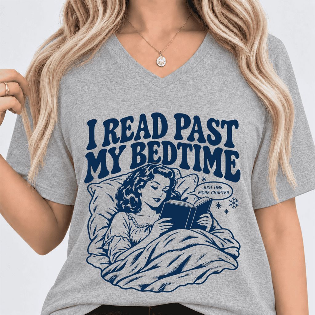 I Read Past My Bedtime Ultra-Soft V-Neck | Reader Gift Athletic Heather