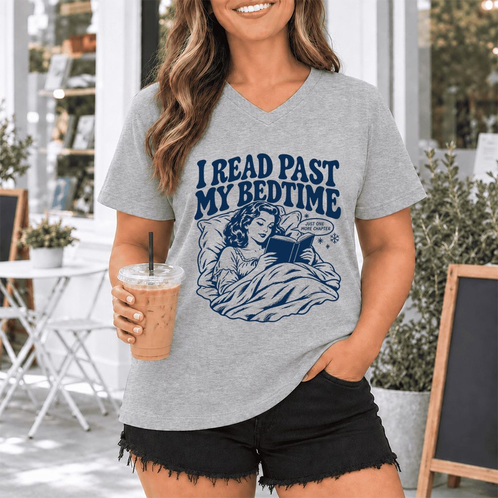 I Read Past My Bedtime Ultra-Soft V-Neck | Reader Gift Athletic Heather