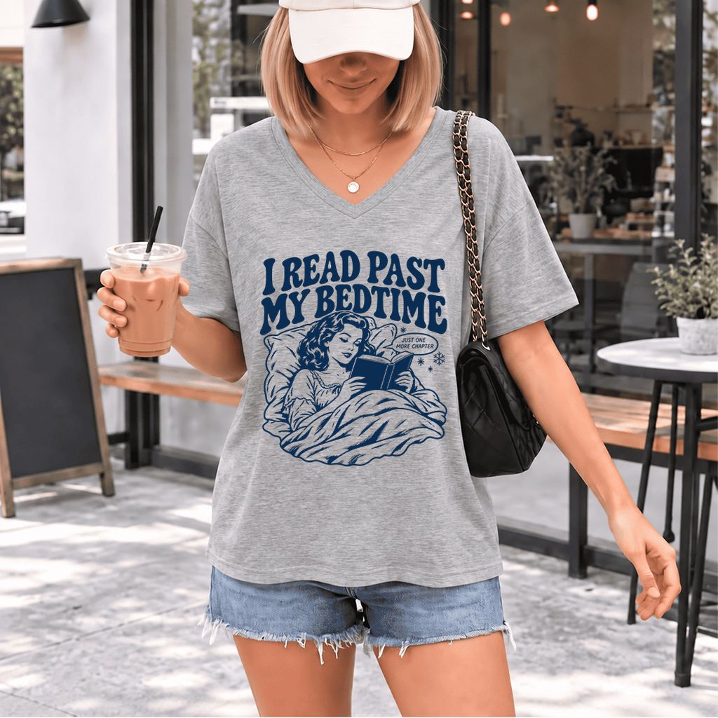 I Read Past My Bedtime Ultra-Soft V-Neck | Reader Gift Athletic Heather