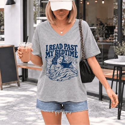 I Read Past My Bedtime Ultra-Soft V-Neck | Reader Gift Athletic Heather
