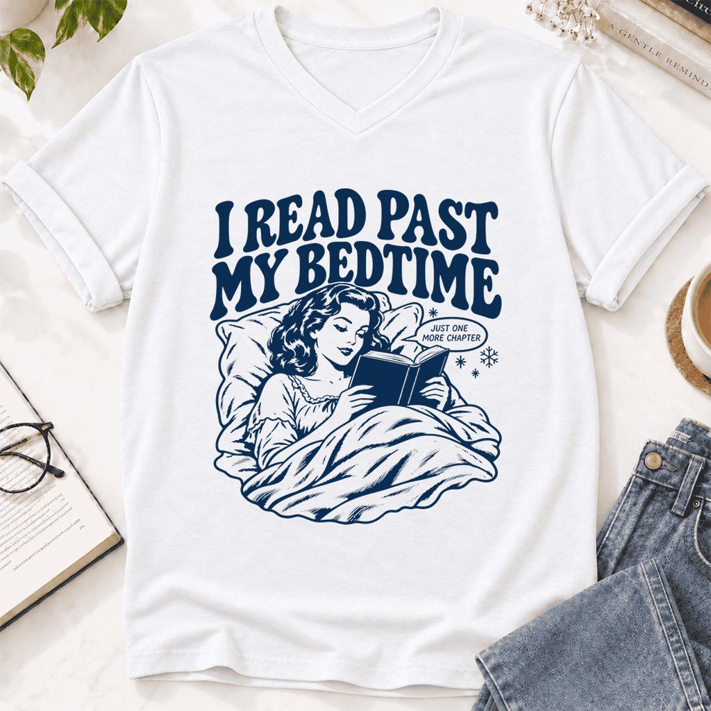 I Read Past My Bedtime Ultra-Soft V-Neck | Reader Gift White