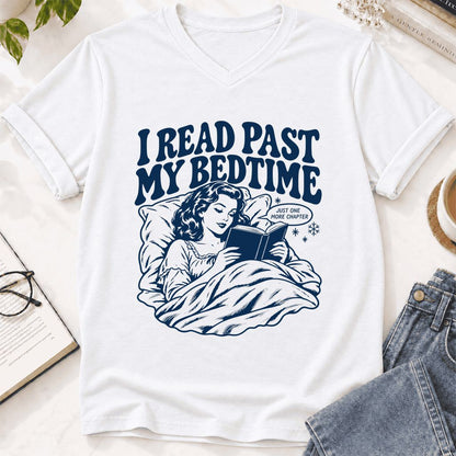 I Read Past My Bedtime Ultra-Soft V-Neck | Reader Gift White