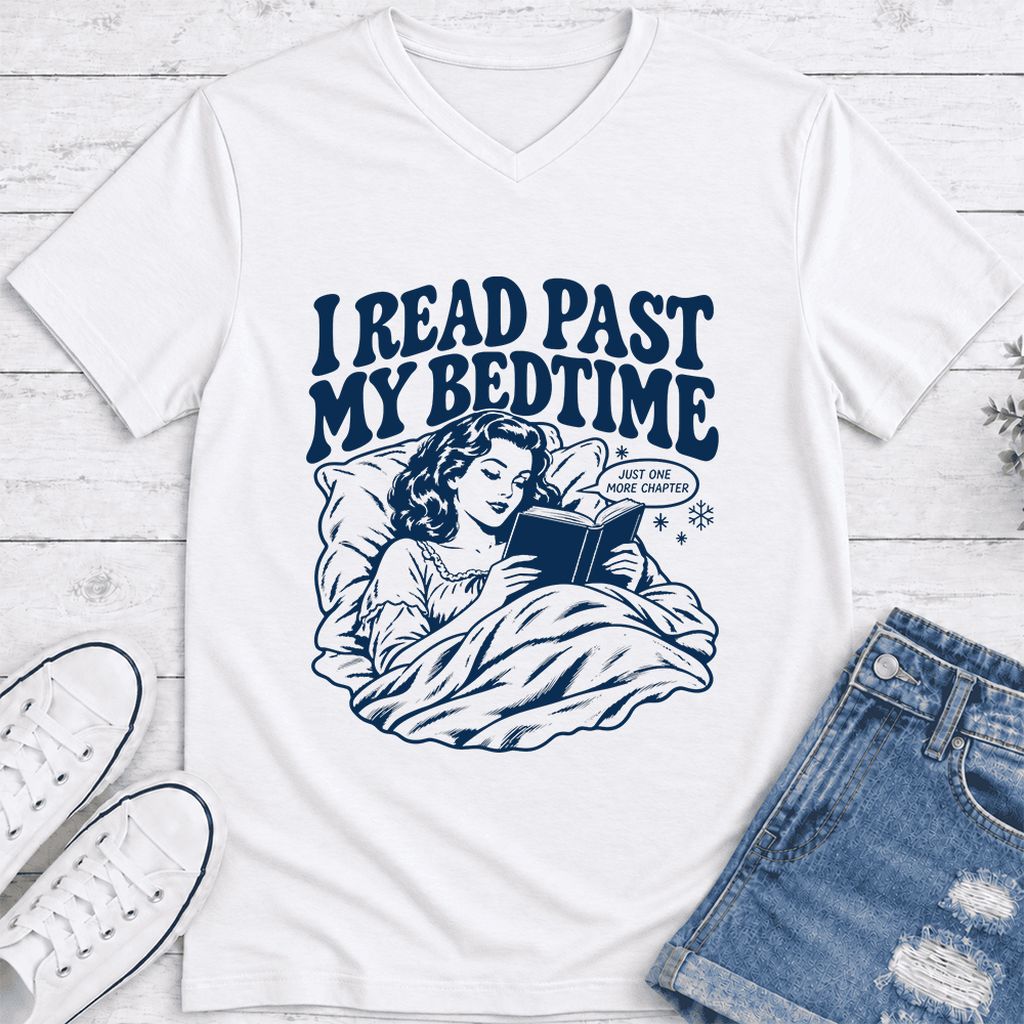 I Read Past My Bedtime Ultra-Soft V-Neck | Reader Gift White