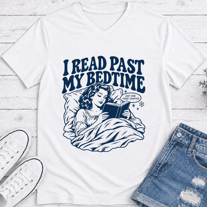 I Read Past My Bedtime Ultra-Soft V-Neck | Reader Gift White