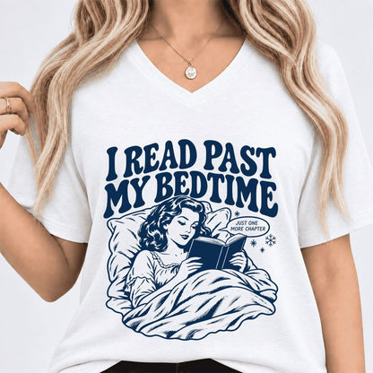 I Read Past My Bedtime Ultra-Soft V-Neck | Reader Gift White