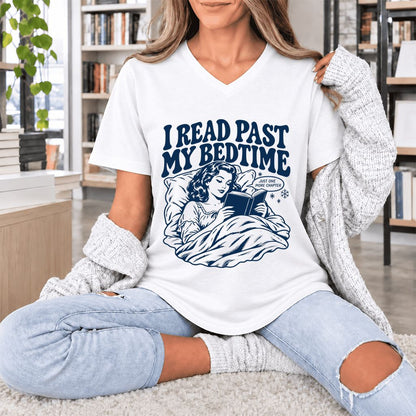 I Read Past My Bedtime Ultra-Soft V-Neck | Reader Gift White
