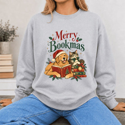 Merry Bookmas Printed Sweatshirt | Christmas Reader Gift Sport Grey