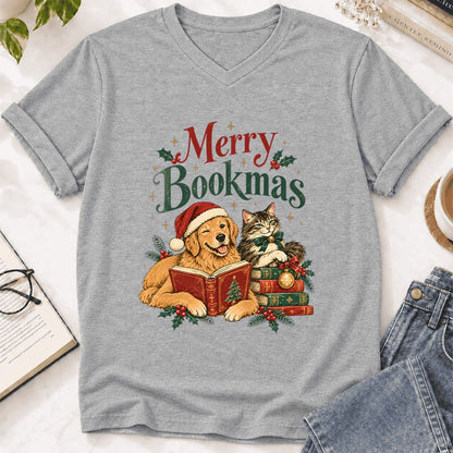 Merry Bookmas Ultra-Soft V-Neck | Christmas Reader Gift Athletic Heather