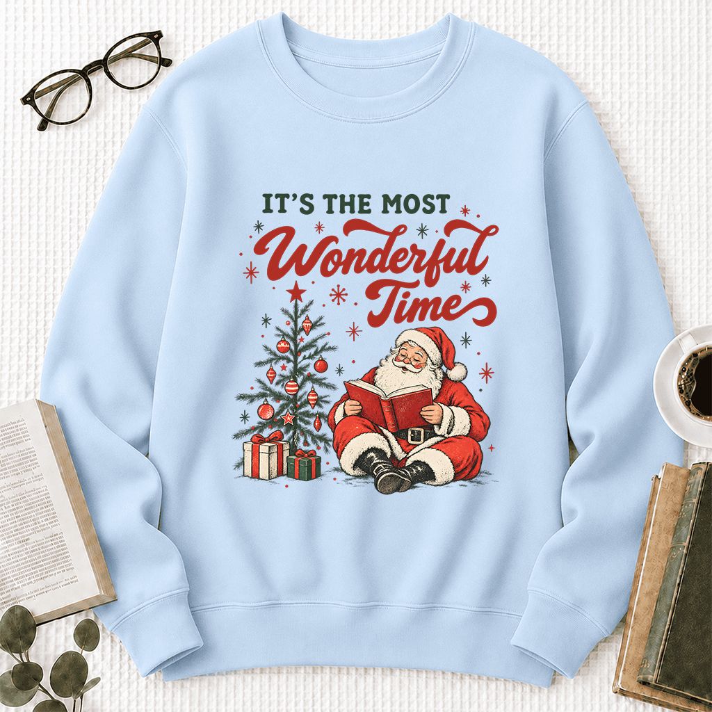 It’s The Most Wonderful Time Printed Sweatshirt | Christmas Reader Gift Light Blue