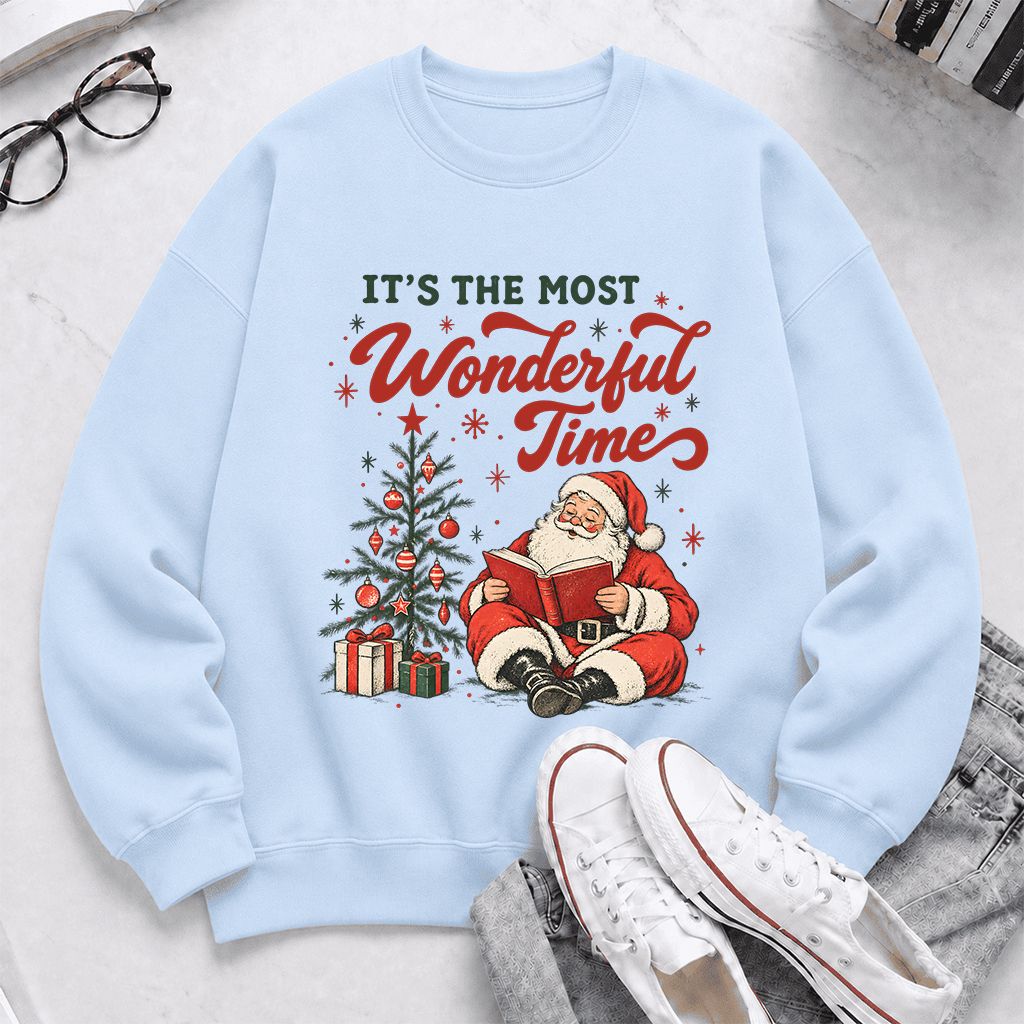 It’s The Most Wonderful Time Printed Sweatshirt | Christmas Reader Gift Light Blue