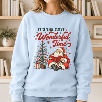 It’s The Most Wonderful Time Printed Sweatshirt | Christmas Reader Gift Light Blue