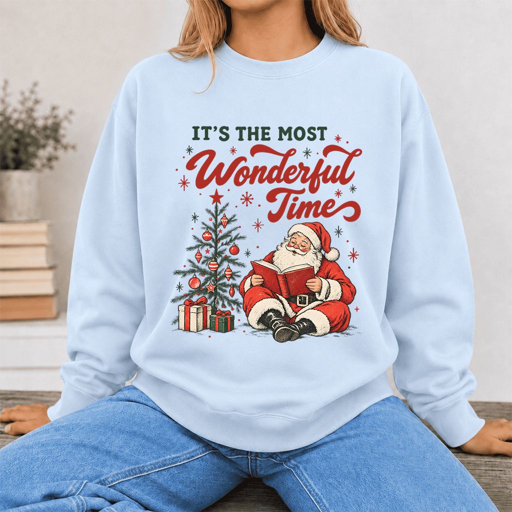 It’s The Most Wonderful Time Printed Sweatshirt | Christmas Reader Gift Light Blue