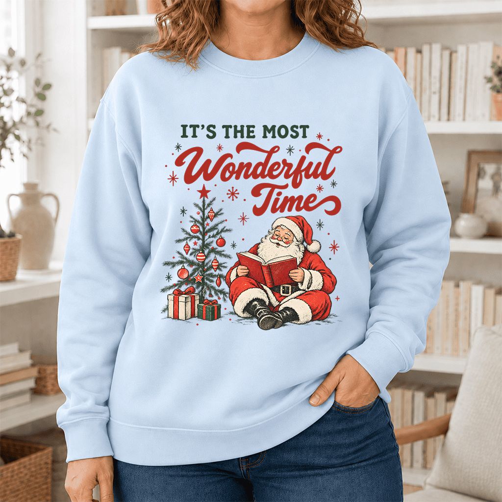 It’s The Most Wonderful Time Printed Sweatshirt | Christmas Reader Gift Light Blue