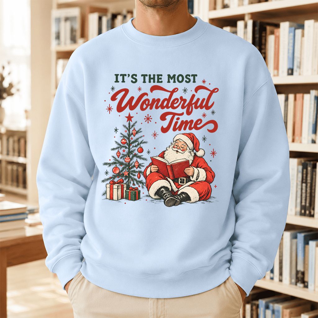 It’s The Most Wonderful Time Printed Sweatshirt | Christmas Reader Gift Light Blue
