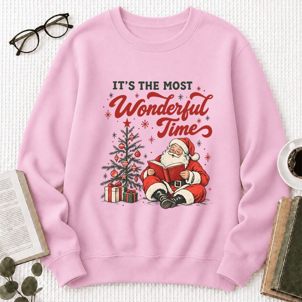 It’s The Most Wonderful Time Printed Sweatshirt | Christmas Reader Gift Light Pink