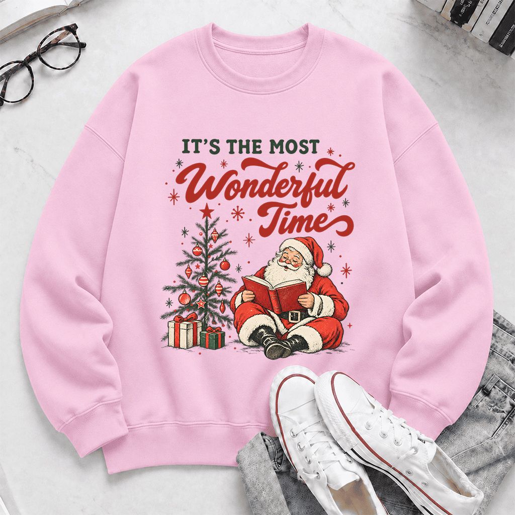 It’s The Most Wonderful Time Printed Sweatshirt | Christmas Reader Gift Light Pink