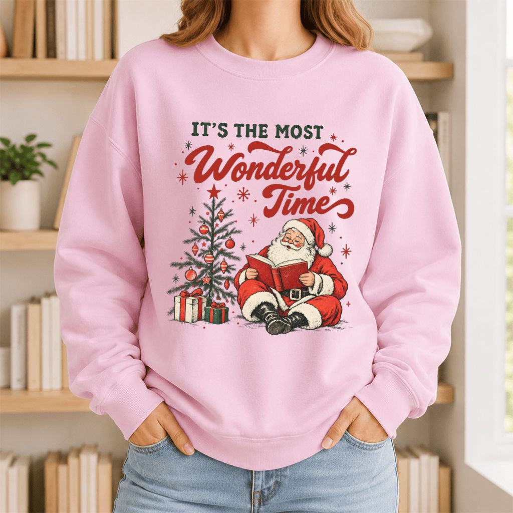 It’s The Most Wonderful Time Printed Sweatshirt | Christmas Reader Gift Light Pink