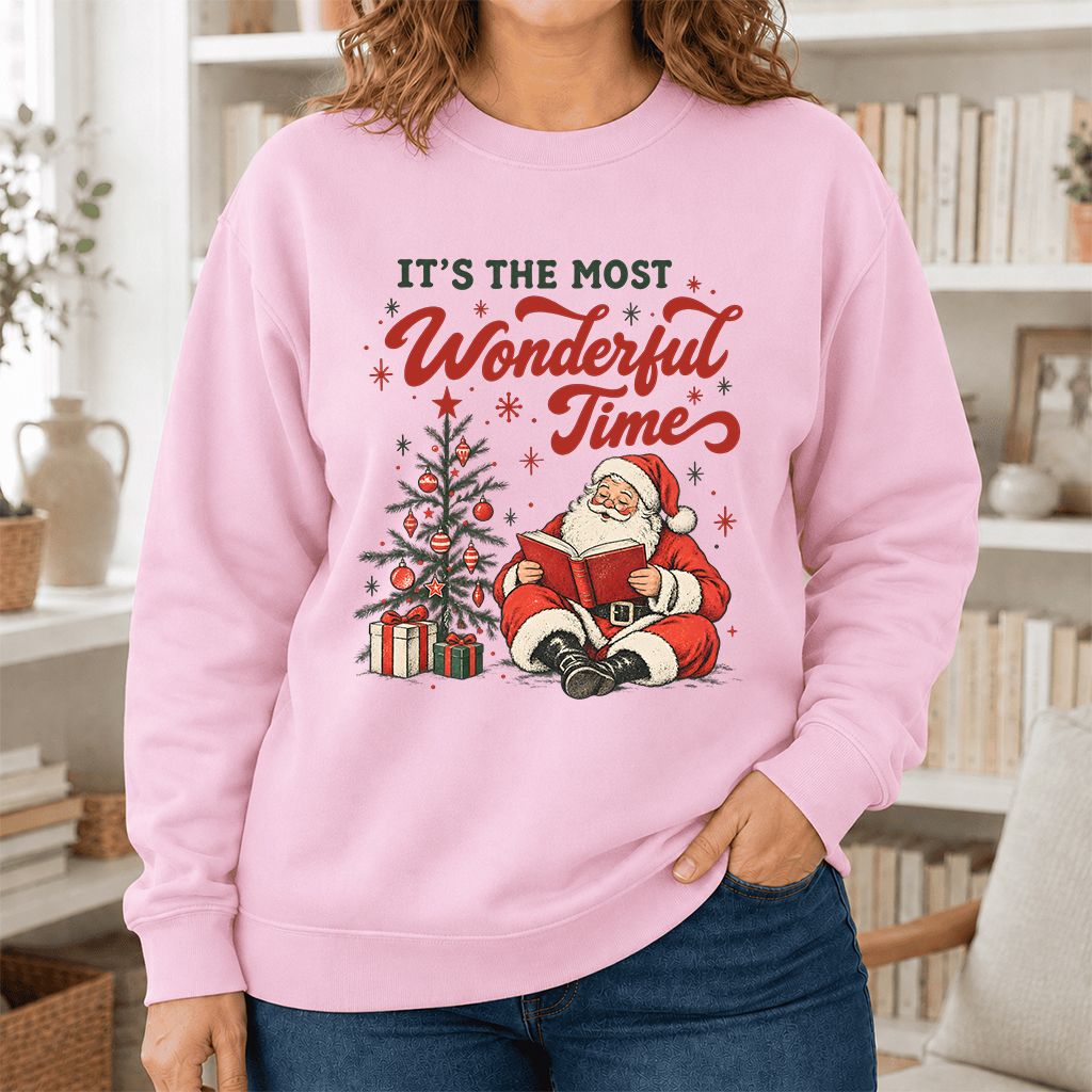 It’s The Most Wonderful Time Printed Sweatshirt | Christmas Reader Gift Light Pink
