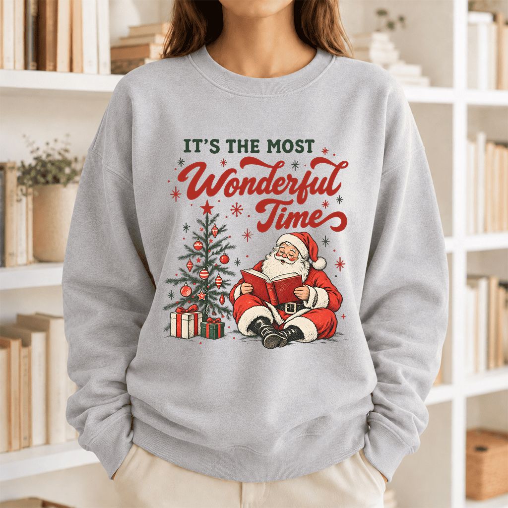 It’s The Most Wonderful Time Printed Sweatshirt | Christmas Reader Gift Sport Grey
