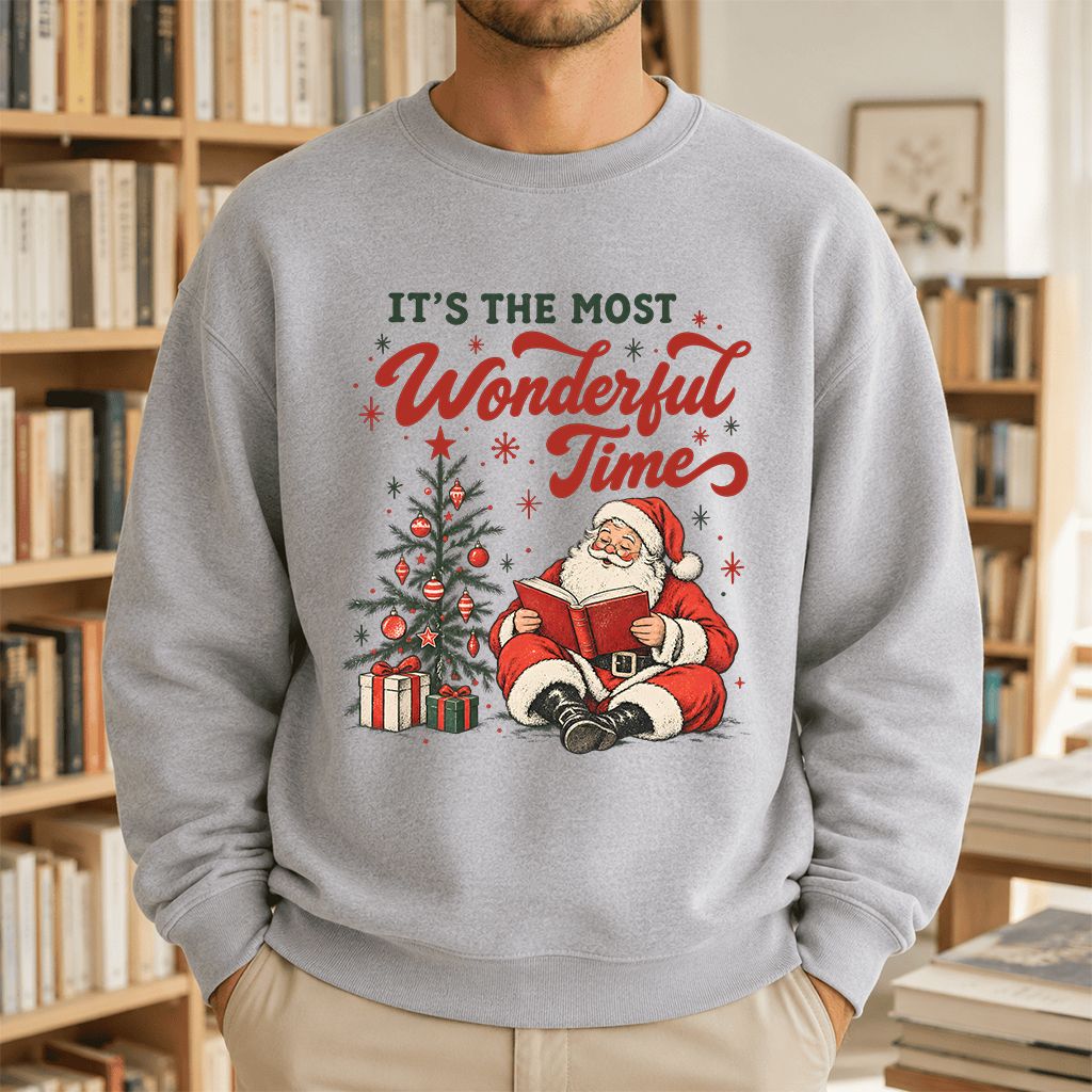 It’s The Most Wonderful Time Printed Sweatshirt | Christmas Reader Gift Sport Grey