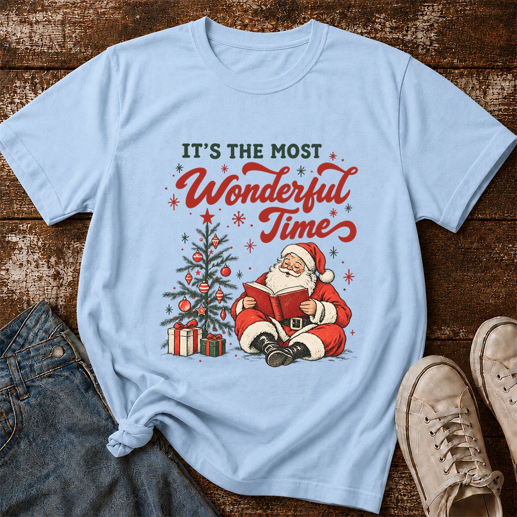 It’s The Most Wonderful Time Printed T-Shirt | Christmas Reader Gift Light Blue